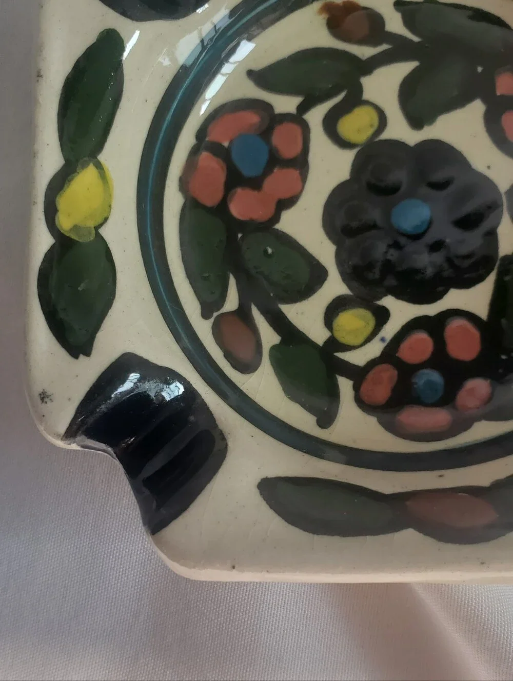 Talavera Style Vtg Hand-Painted Floral Ceramic Home Ashtray Trinket Dish Bowl